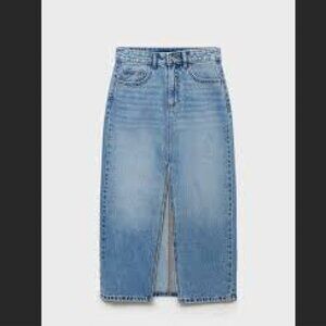 Mango MNG Blue Denim Slit Midi Skirt Size Medium Women's